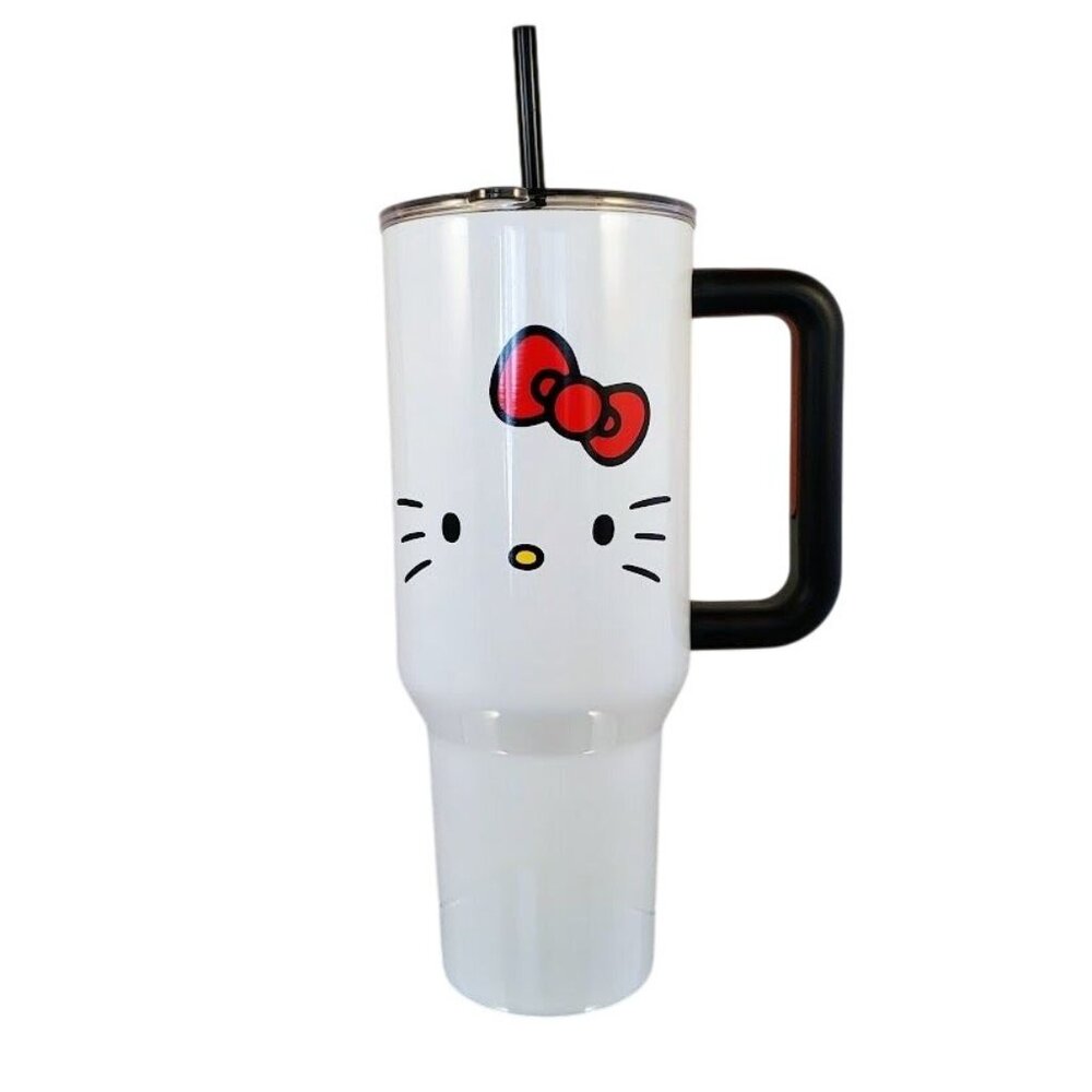 Hello Kitty 40 Oz Tumbler Mug With Handle Straw Stainless Steel